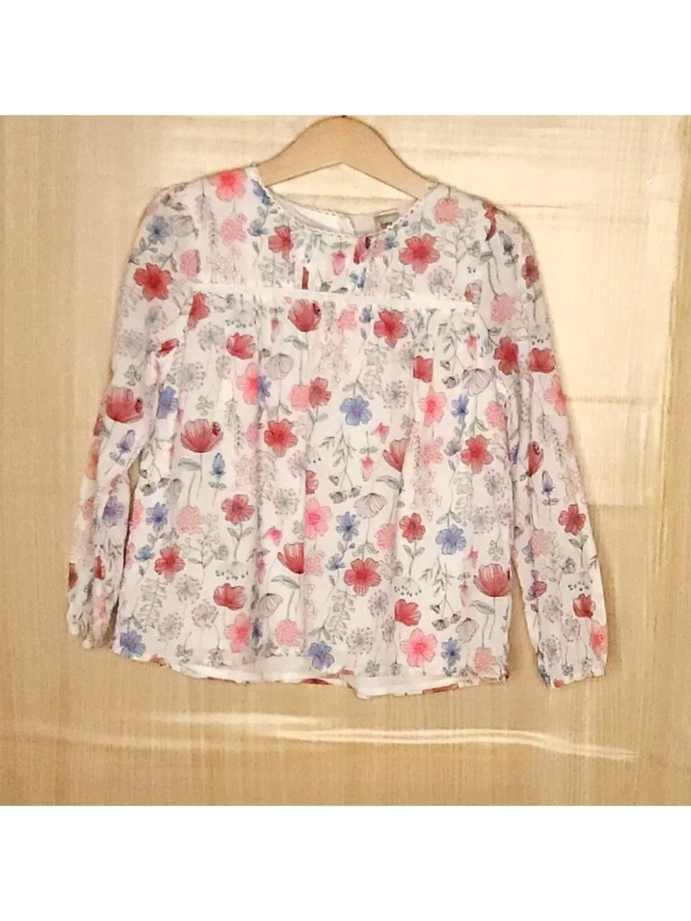Osh Kosh B'gosh Girls White Floral Long Sleeve Gauzy Blouse 5T